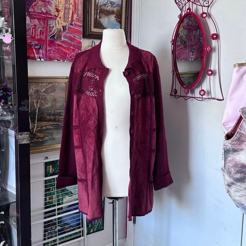 j jill red knit button up cardigan jacket
